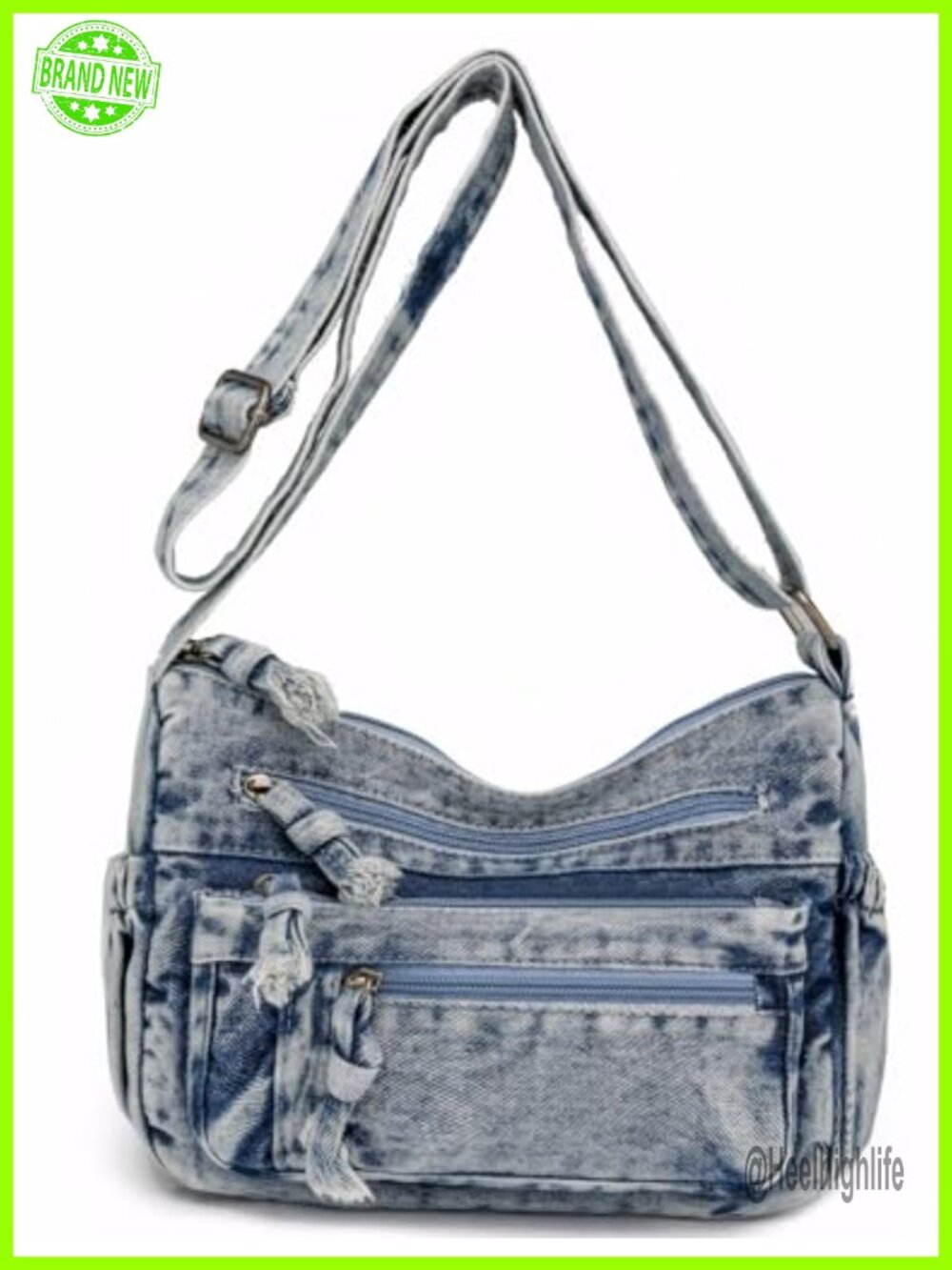 Denim Crossbody Bag Women Blue Jean Purse Shoulder Handbag Adjustable Zip